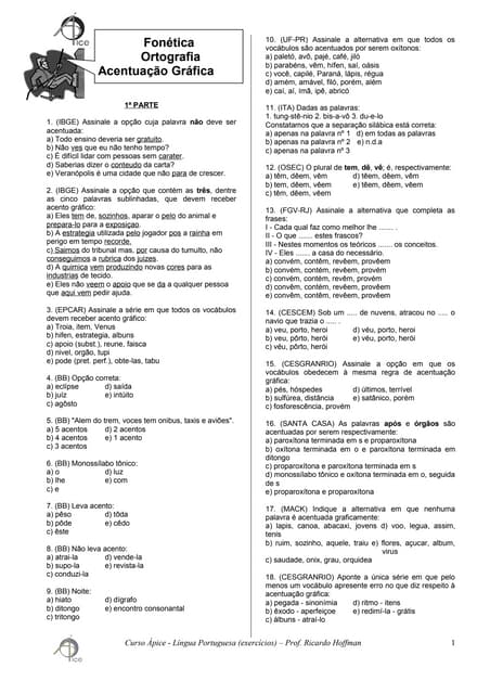 Gabarito Exercícios (onde/aonde/porquês/mal/mau) Mega Concursos | PDF