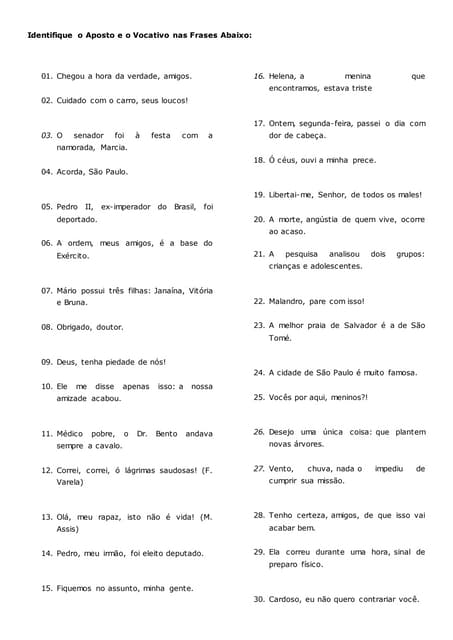 Aposto e vocativo | DOCX