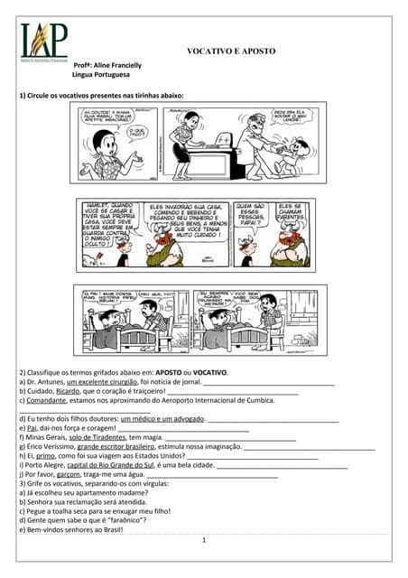 Aposto, vocativo, vírgula