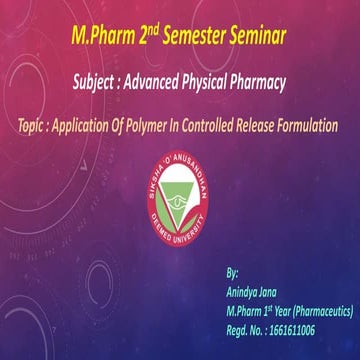 Application Of Polymer In Controlled Release Formulation