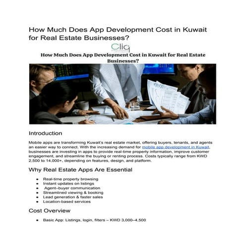 App Development Cost in Kuwait for Real Estate Business