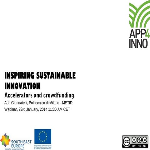 App4Inno webinar slides -  Inspiring sustainable innovation: accelerators and...