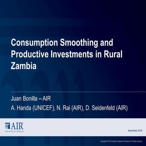 Consumption Smoothing and Productive Investments in Rural Zambia