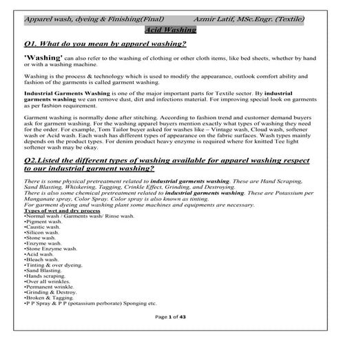 Apparel Washing, Dyeing and Finishing