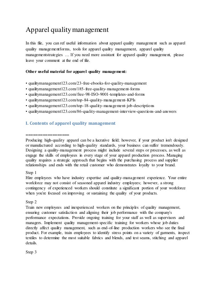Apparel quality management