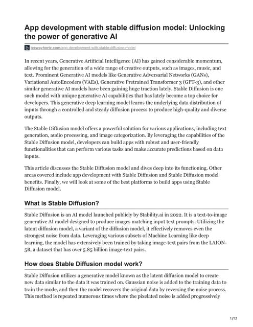 App development with stable diffusion model Unlocking the power of generative...