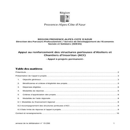 Appel à projet permanent cr2015 ateliers et aci