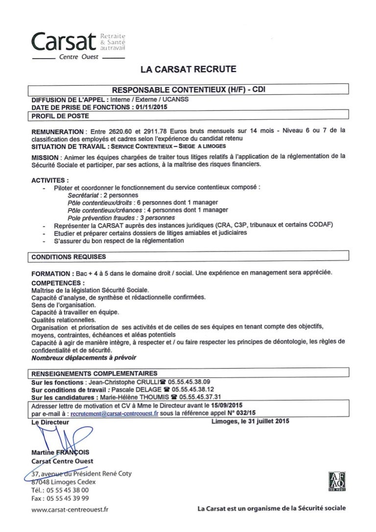 Responsable Contentieux Cdi Ref 032 15