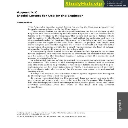Appendix K Model Letters For Use By The Engineer