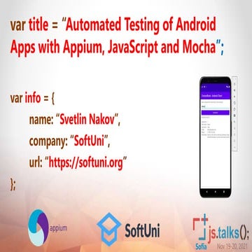 Appium Mobile Testing - Nakov at js.talks() Conference - Nov 2021
