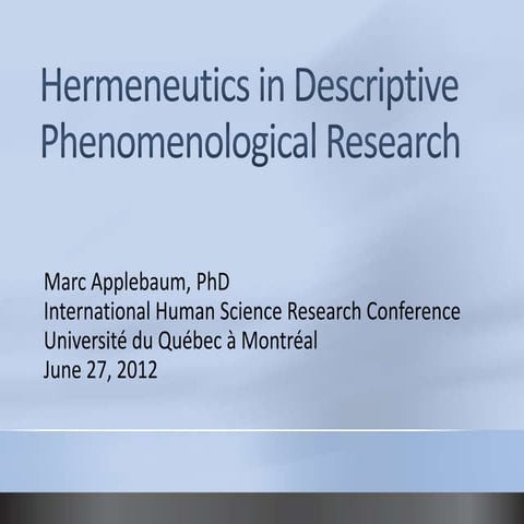 Applebaum: Hermeneutics in descriptive phenomenology