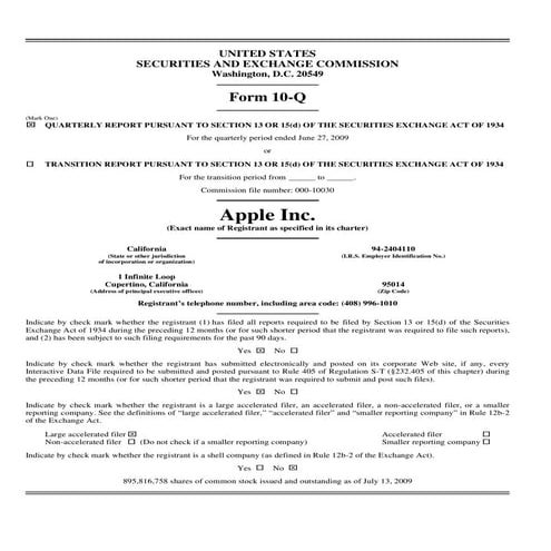Q3 2009 Earning Report of Apple Inc.