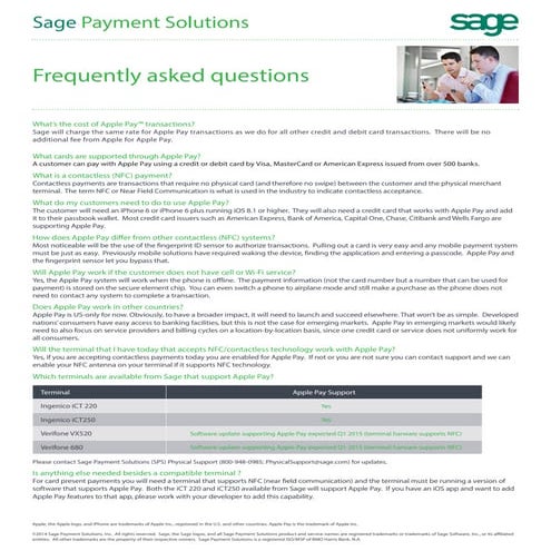 Sage Payments Apple Pay FAQ