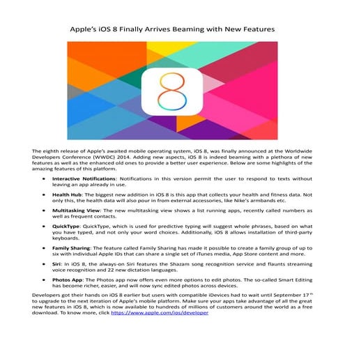 Apple’s iOS 8 Finally Arrives Beaming with New Features