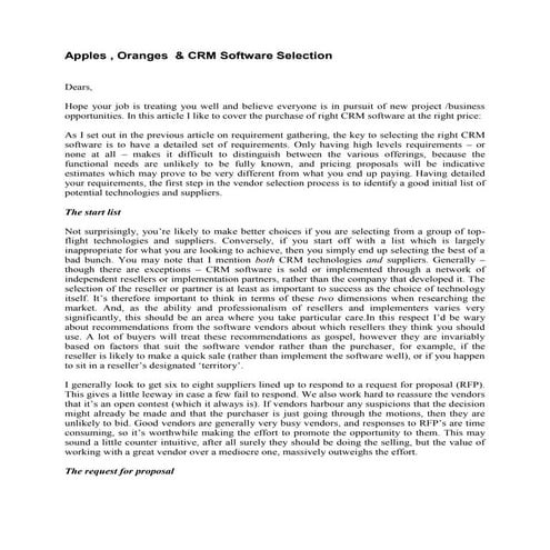 Apples , oranges  & crm software selection