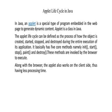 Applet Life Cycle in Java with brief introduction | PPTX