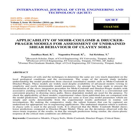 Applicability of mohr coulomb and drucker prager models for assessment of und...