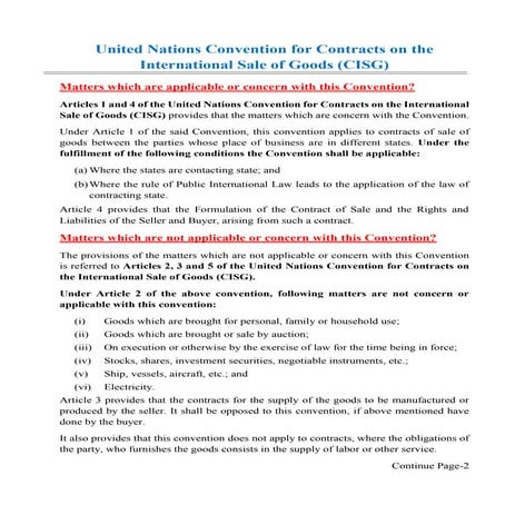 Matters which are applicable and not applicable with the United Nations Conve...