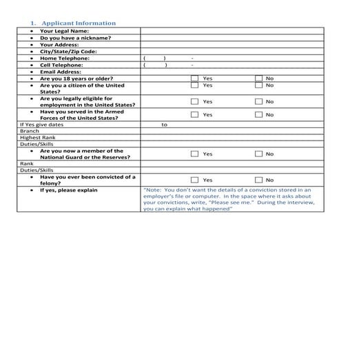 Applicant Information (S)