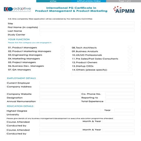 Applicatin form icpm | PDF