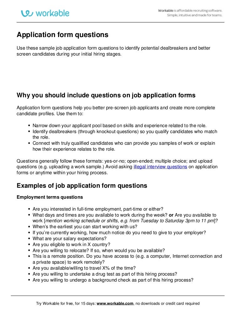 Job application form questions | Workable