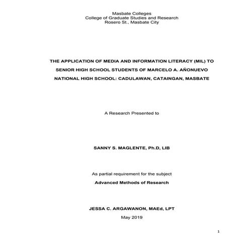 Media and Information Literacy Skills of Senior High School Students of ...