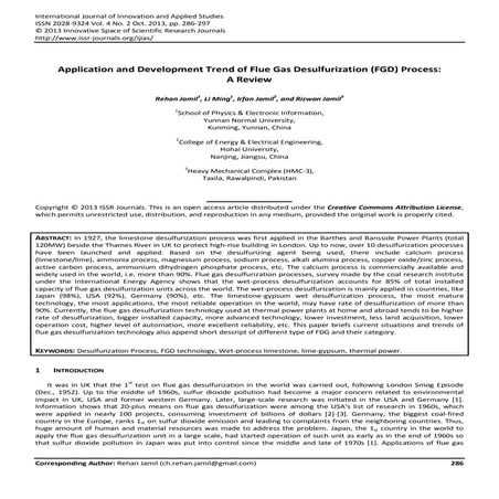 Application and development trend of flue gas desulfurization (fgd) process a...