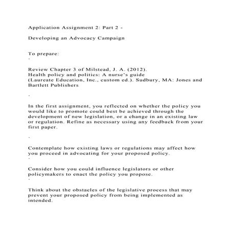 Application Assignment 2 Part 2 - Developing an Advocacy Campai.docx