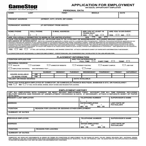 Application for employment stores updated sept 07