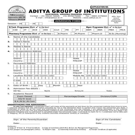 Admission Application for Foreign students - Aditya Educational Institutions