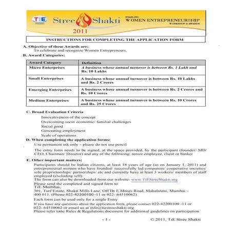 TiE Stree Shakti Awards 2011: Application form
