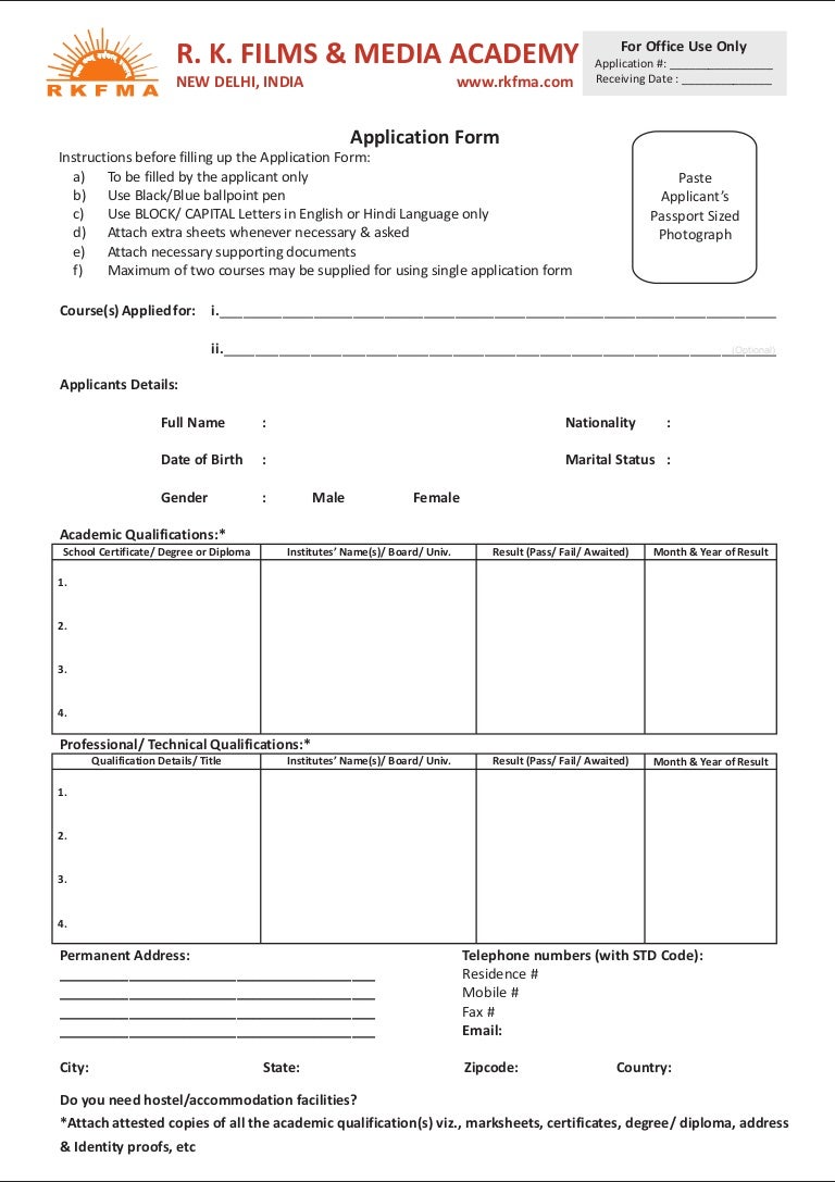 Application form