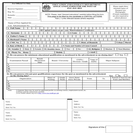 Application form