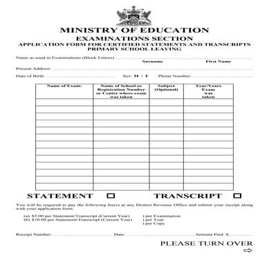 Application form - Certified statements and transcripts