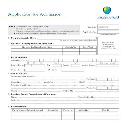 Jagan Nath University Application Form