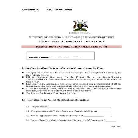 INNOVATION FUND PROJECTS APPLICATION FORM 
