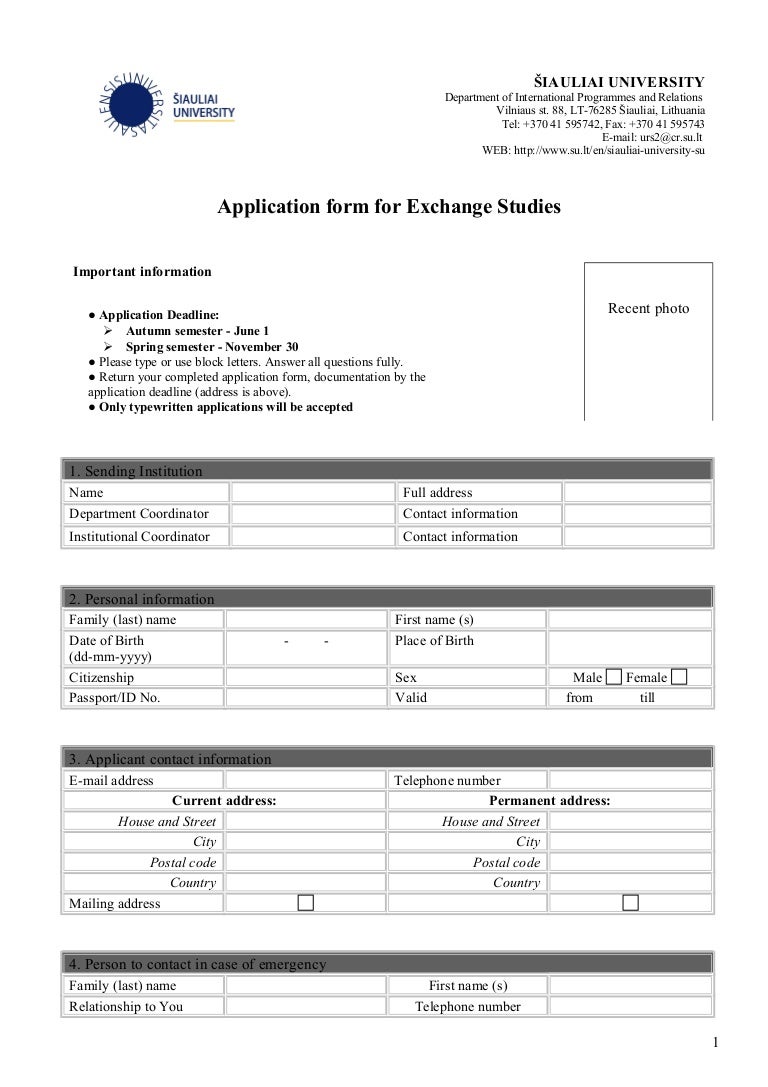 Application form siauliai university exchange_students2014 ... Application form siauliai university exchange_students2014 ...