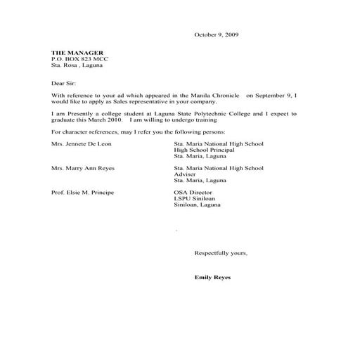 Application Letter (Semi Block Style )