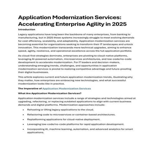 Application Modernization Services: Accelerating Enterprise Agility in 2025