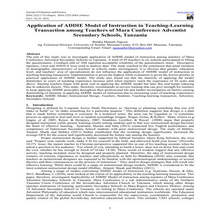 Application of addie model of instruction in teaching learning transaction am...