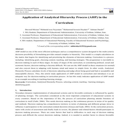 EXPERIENCE WITH THE APPLICATION OF ANALYTICAL HIERARCHY PROCESS METHOD ...
