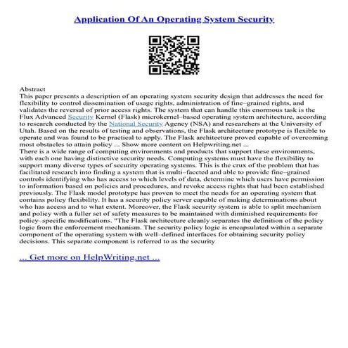 Application Of An Operating System Security | PDF