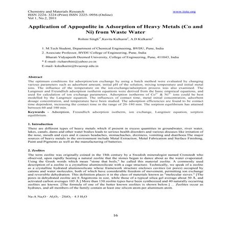 Application of appopolite in adsorption of heavy metals (co and ni) from wast...