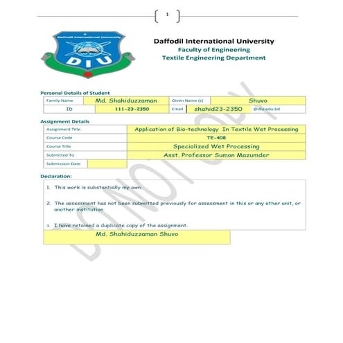 Application of Bio technology  in Textile Wet Processing