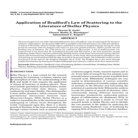 Application of bradford's law of scattering to the literature of stellar   