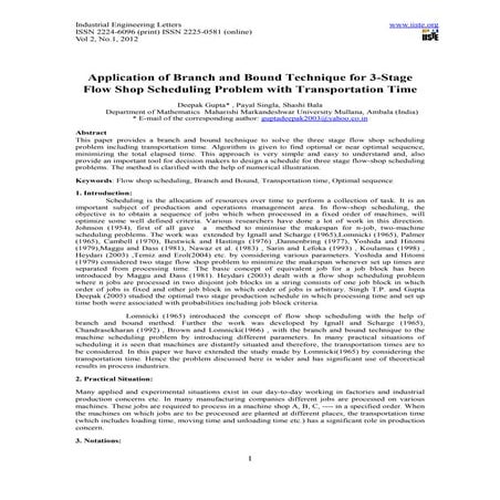 Application of branch and bound technique for 3 stage flow shop scheduling pr...