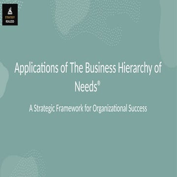 Application of Business Hierarchy of Needs