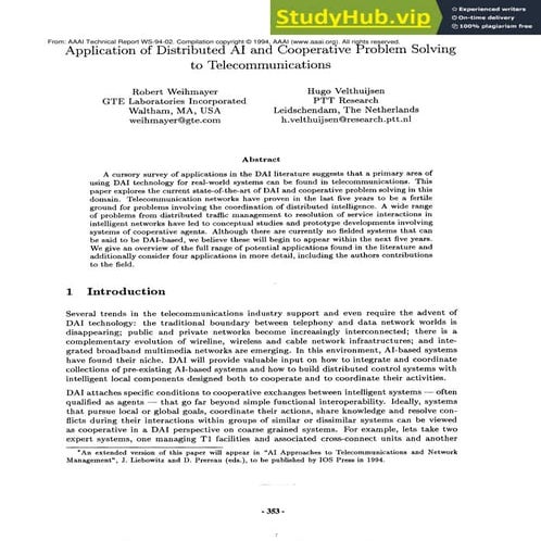 Application Of Distributed AI And Cooperative Problem Solving To ...