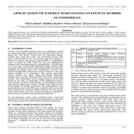 Application of energy harvesting system in hybrid automobiles