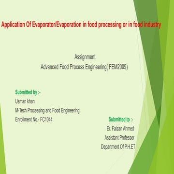 Application of evaporator in food processing